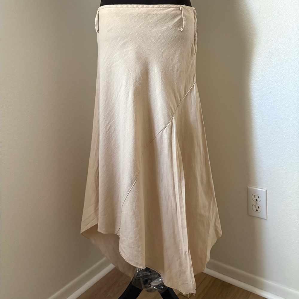 Italian Cream Beige Linen and Cotton Asymmetrical Maxi Skirt- Size Large